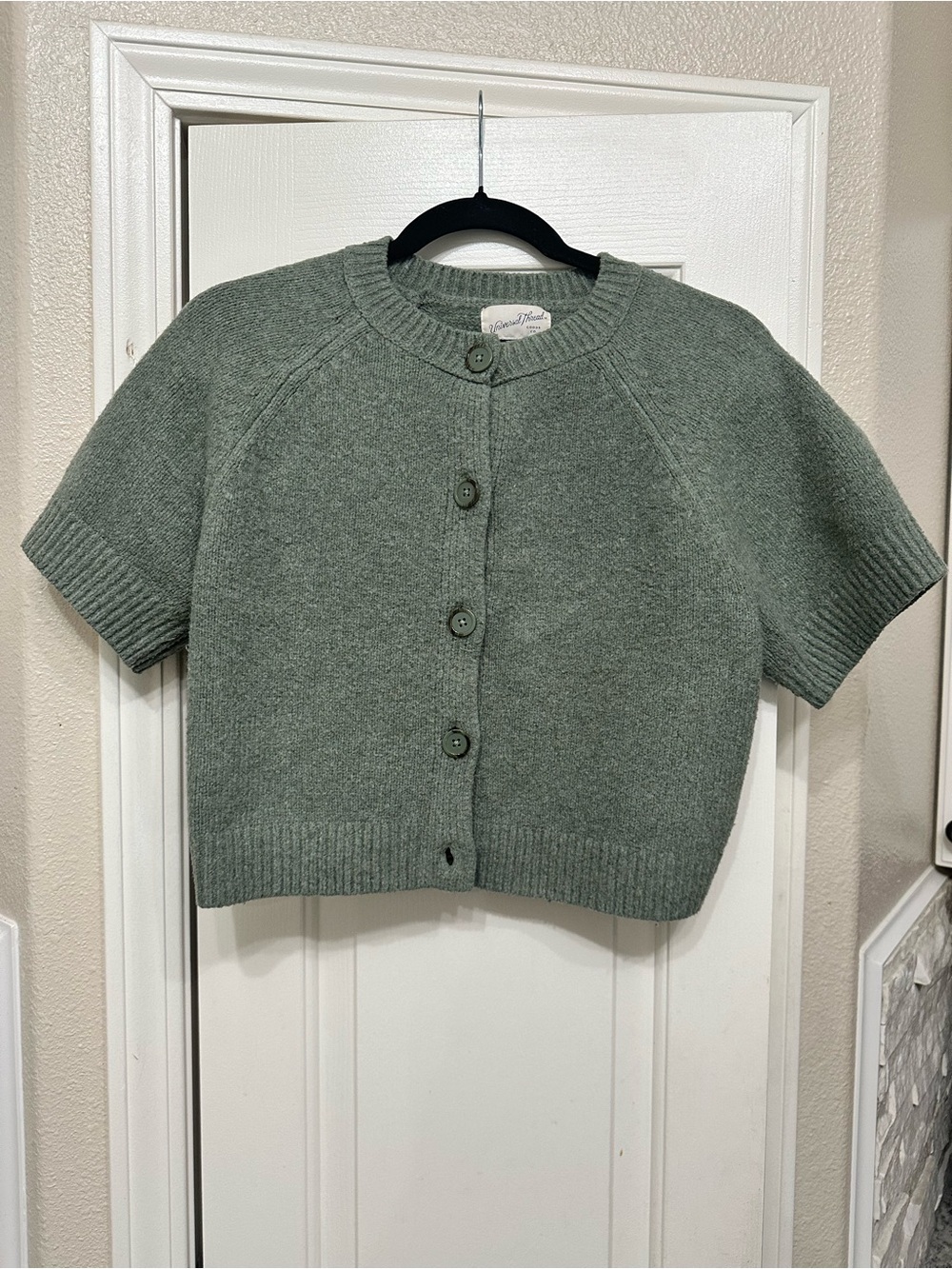Cropped Button-Front Women's Sweater Cardigan - Sage Green